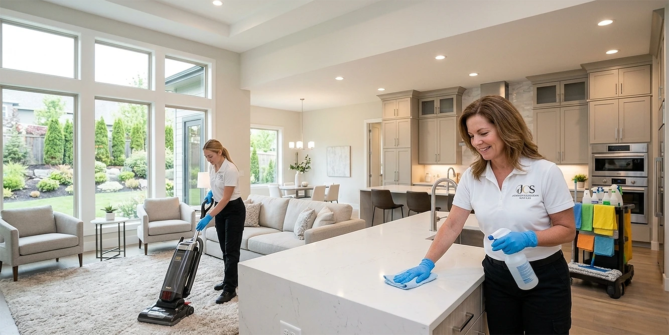 Two house cleaners cleaning a kitchen in Phoenix Arizona