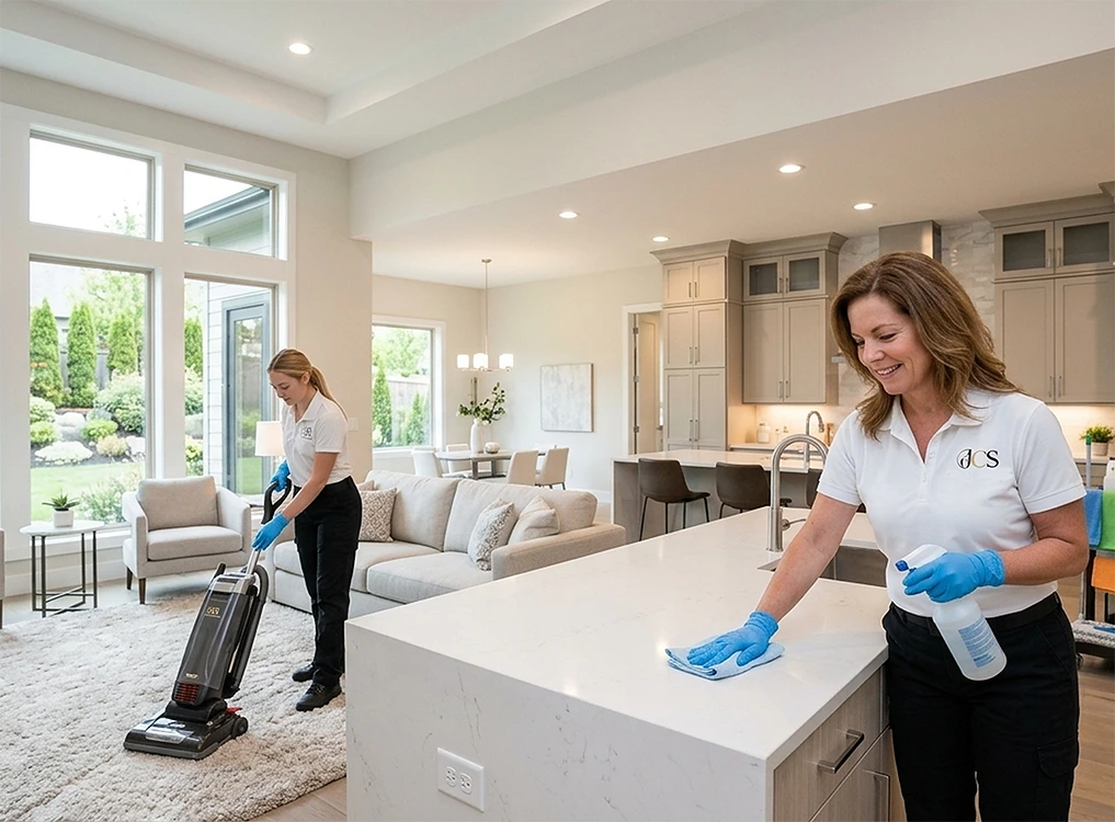 Two house cleaners cleaning a kitchen in Phoenix Arizona